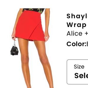 ALICE + OLIVIA “Shaylee” Asymmetrical Drape Wrap Mini Skirt “Bright Poppy” sz 0